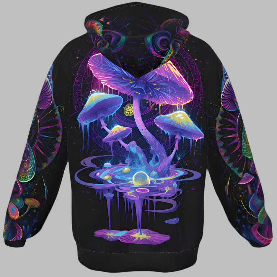 Psychedelic Mushroom Hoodie Rave Wear Fleece Zip Up Hoodie