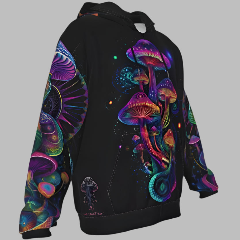 Psychedelic Mushroom Hoodie Rave Wear Fleece Zip Up Hoodie