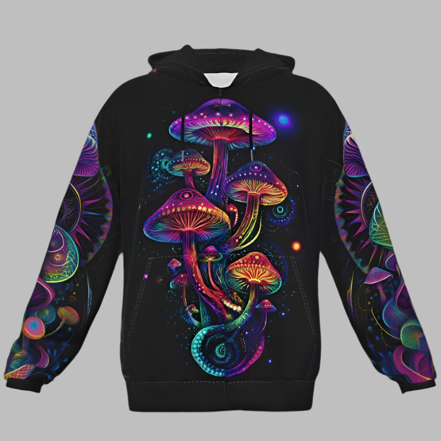 Psychedelic Mushroom Hoodie Rave Wear Fleece Zip Up Hoodie