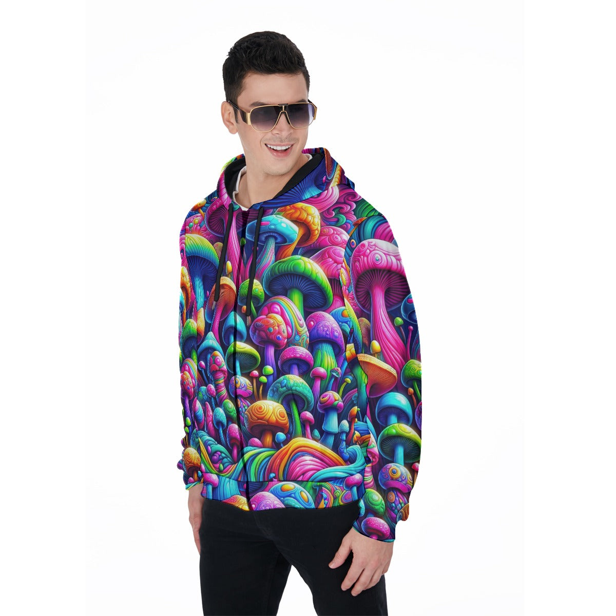 Psychedelic Mushroom Zip Hoodie – Trippy Mushroom Design for Festivals and Casual Wear Fleece Zip Up Hoodie