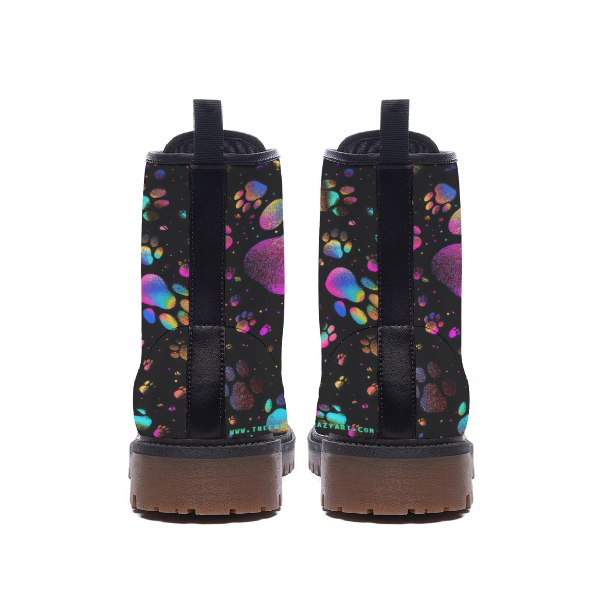 Black Holographic Rainbow Cat Paw Print Men's Martin Short Boots Space & Neon Colors