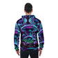 Psychedelic Mushroom Hoodie Blue Zip - Vibrant Fungi All-Over Print Mycological