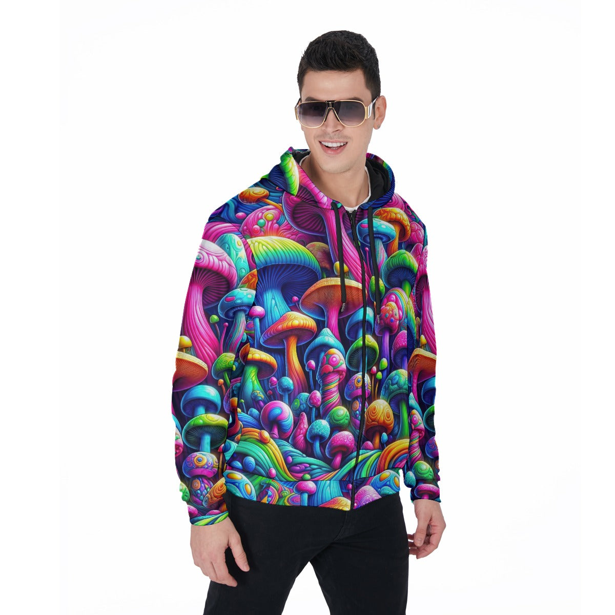 Psychedelic Mushroom Zip Hoodie – Trippy Mushroom Design for Festivals and Casual Wear Fleece Zip Up Hoodie