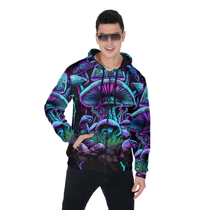 All-Over Print Zip Up Hoodie With Pocket